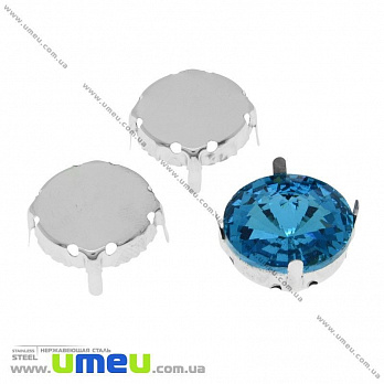 Оправа-цапы из нержавеющей стали под риволи Круглая, 18 мм, Темное серебро (STL-029950)