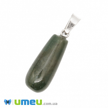 Подвеска Капля из натурального камня, Агат моховый, 34х10 мм (POD-043114)