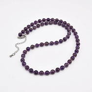 Кольє Аметист, Натур. камінь, 47 см, Нерж. сталь (BUS-058752)