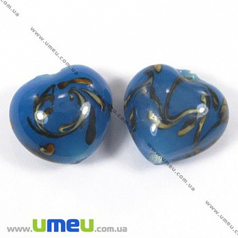 [Архів] Намистина Lampwork Серце, 16х15 мм, Синя (BUS-002474)