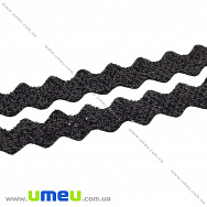 Стрічка оксамитова з люрексом зиґзаґ, 10 мм, Чорна (LEN-035840)