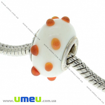 [Архів] Намистина PANDORA Lampwork з посрібленими блочками, 14х9 мм, Біла (BUS-006940)