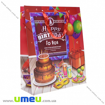 Подарунковий пакет Happy Birthday, 32х26х10 см, Червоний (UPK-035638)
