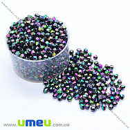 Намистини акрилові Біконуси, 4х4 мм, Чорні АВ (BUS-018063)