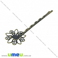 Основа мет. для шпильки невидимка філігранна, 63 мм, Антична бронза (OSN-014593)