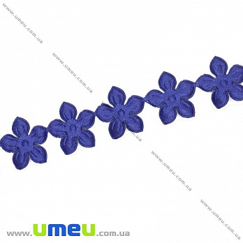 Тесьма тисненая Цветы, 18 мм, Синяя (LEN-014542)