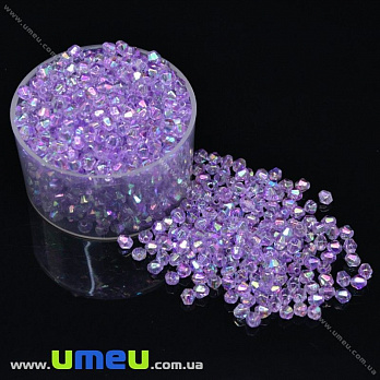 Намистини акрилові Біконуси, 4х4 мм, Бузкові АВ (BUS-018055)