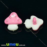 Гудзик пластиковий на ніжці Грибочек, 15х15 мм, Рожевий (PUG-017762)