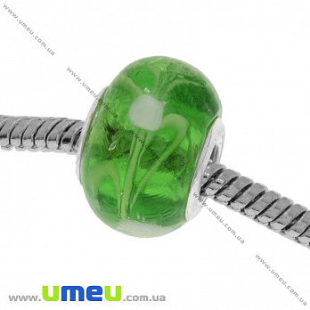 [Архів] Намистина PANDORA Lampwork, 14х10 мм, Зелена, Срібло (BUS-018999)