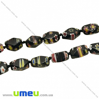 [Архів] Намистина Lampwork рис, 16х8 мм, Чорна (BUS-004224)