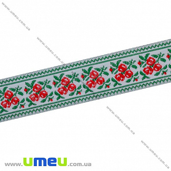 Тасьма з українським орнаментом, 25 мм, Зелена (LEN-010374)