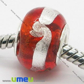 [Архів] Намистина PANDORA Lampwork, 14х10 мм, Червона, Срібло (BUS-007391)