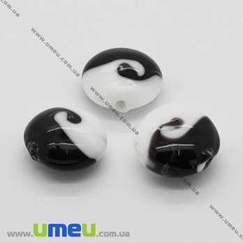 [Архів] Намистина Lampwork Інь-Янь, 16х9 мм, Кругла плоска, Чорно-біла (BUS-004603)