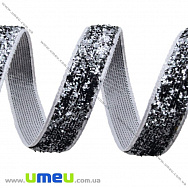 Стрічка оксамитова з люрексом, 10 мм, Сіра темна (LEN-027259)