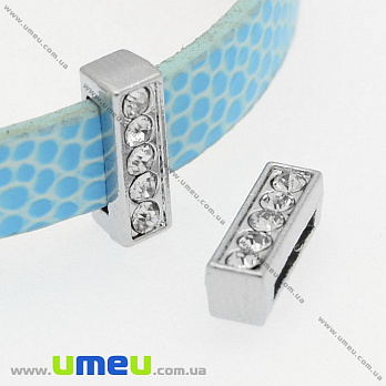 Намистина мет., Буква I зі стразами, 12х4 мм, Темне срібло (BUS-008850)