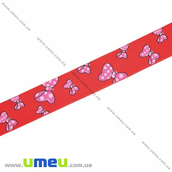 Репсова стрічка з малюнком Бантики, 25 мм, Червона (LEN-016571)