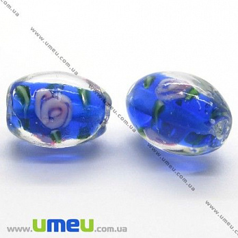 [Архів] Намистина Lampwork, 14х10 мм, Овал, Синя (BUS-004532)