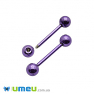 Сережка штанга для пірсингу з нерж. сталі, 28х6 мм, Фіолетова (OSN-048058)