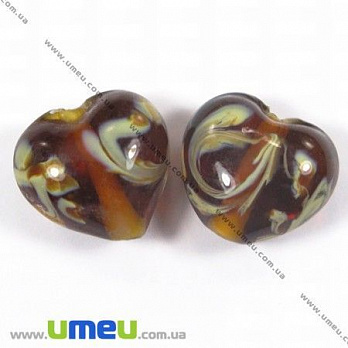 [Архів] Намистина Lampwork Серце, 16х15 мм, Коричнева (BUS-002478)