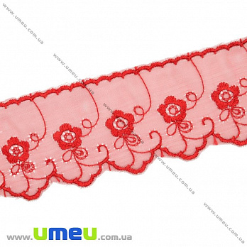 Кружево органза Цветы, 50 мм, Красное (LEN-015562)