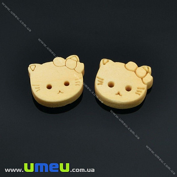 Гудзик дерев'яний «Hello Kitty», 12х11 мм, Натуральне дерево (PUG-013049)