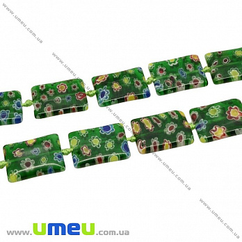 [Архів] Намистина Lampwork прямокутна, 18х13 мм, Зелена (BUS-004201)