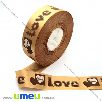 Атласная лента Love, 40 мм, Бежевая (LEN-011094)