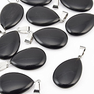 Підвіска Крапля плоска, Натур. камінь Агат чорний, 27х16 мм (POD-020876)