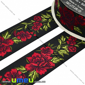 Тесьма Fantastic цветы, 35 мм, Красная (LEN-010956)
