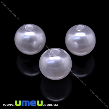 [Архів] Намистина пластикова Кругла Перли, 4 мм, Біла (BUS-018190)