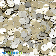 Паєтки Індія круглі плоскі (зміщений отвір), 5 мм, Серебристо-бежеві (PAI-037436)