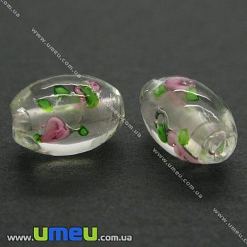 [Архів] Намистина Lampwork, 14х10 мм, Овал, Біла (BUS-004530)