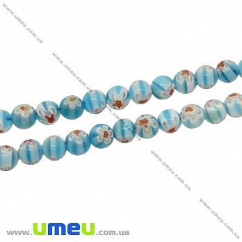 [Архів] Намистина Lampwork кругла, 8 мм, Блакитна (BUS-002446)