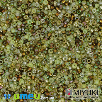 Бісер японський Miyuki круглий RR 15/0 №MIX55, Мікс оливковий (BIS-039808)