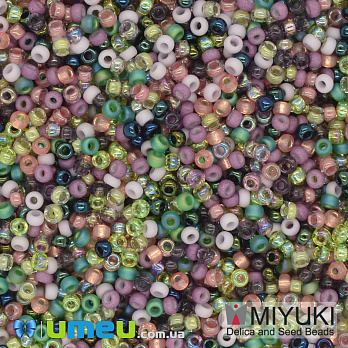 Бісер японський Miyuki круглий RR 11/0 №MIX21, Мікс бузково-зелений (BIS-040546)