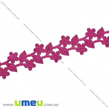 Тасьма тиснена Квіти з листочками, 20 мм, Малинова (LEN-019731)