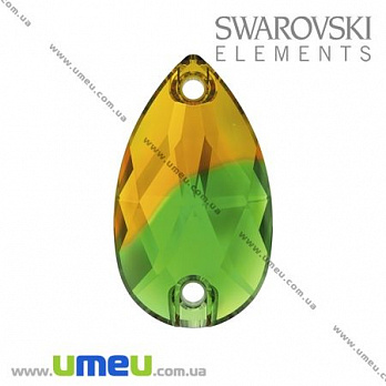 [Архів] пришивний елемент Swarovski 3230 Green / Topaz, 18х10 мм, Крапля (KAB-005525)