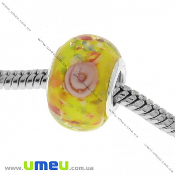 [Архів] Намистина PANDORA Lampwork, 14х10 мм, Жовта, Срібло (BUS-019006)