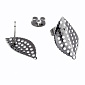 Пусети з нерж. сталі з заглушками, Листочки, 18х11 мм, Темне срібло (STL-055774)
