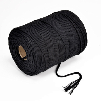 Шнур для макраме хлопковый, 2-3 мм, Черный (LEN-062989)