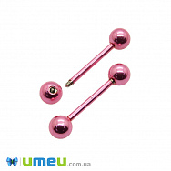 Сережка штанга для пірсингу з нерж. сталі, 28х6 мм, Рожева (OSN-048055)