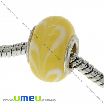 [Архів] Намистина PANDORA Lampwork з посрібленими блочками, 14х9 мм, Жовта (BUS-006939)