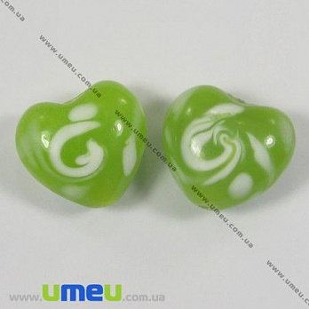 [Архів] Намистина Lampwork Серце, 16х15 мм, Зелена (BUS-002476)
