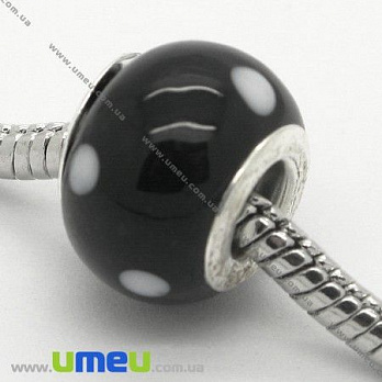 [Архів] Намистина PANDORA Lampwork, 14х10 мм, Чорно-біла, Срібло (BUS-006494)