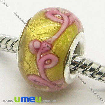 [Архів] Намистина PANDORA Lampwork, 13х9 мм, Рожева, Срібло (BUS-007374)