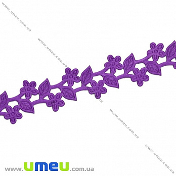 Тасьма тиснена Квіти з листочками, 20 мм, Фіолетова (LEN-019732)
