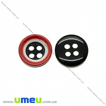 Гудзик пластиковий Круглий Смугастий, 11,5 мм, Чорно-червоний (PUG-021414)