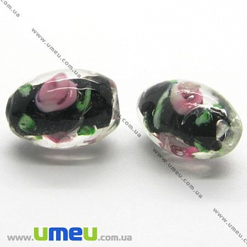 [Архів] Намистина Lampwork, 14х10 мм, Овал, Чорна (BUS-004531)