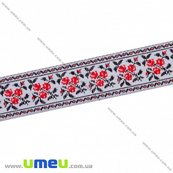 Тесьма с украинским орнаментом, 25 мм, Красная (LEN-010373)
