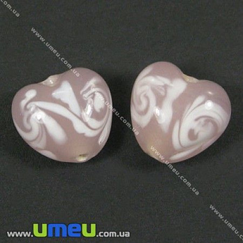 [Архів] Намистина Lampwork Серце, 16х15 мм, Рожева (BUS-002475)